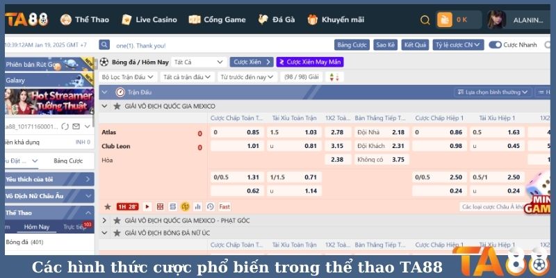 Các hình thức cược phổ biến trong thể thao TA88